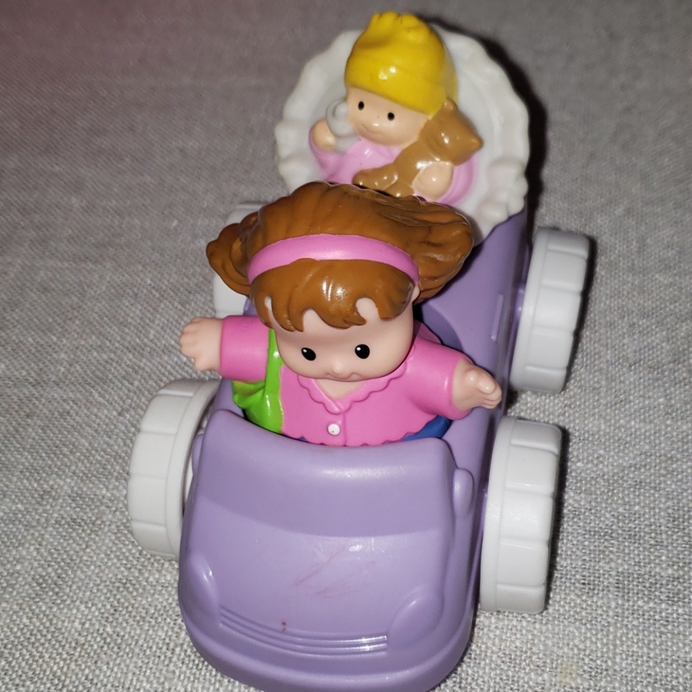 Little people mom and baby with car